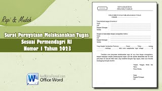 Format Surat Pernyataan Melaksanakan Tugas Sesuai Permendagri RI Nomor 1 Tahun 2023