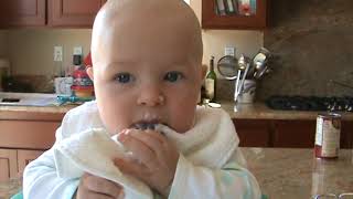 Curren eats his first food. Rice cereal. 5/3/2009