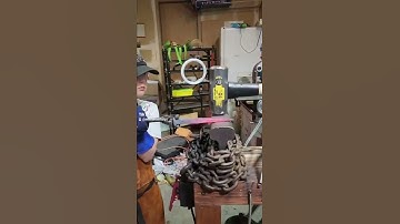 My son working on a railroad spike knife. #crazytrainforge