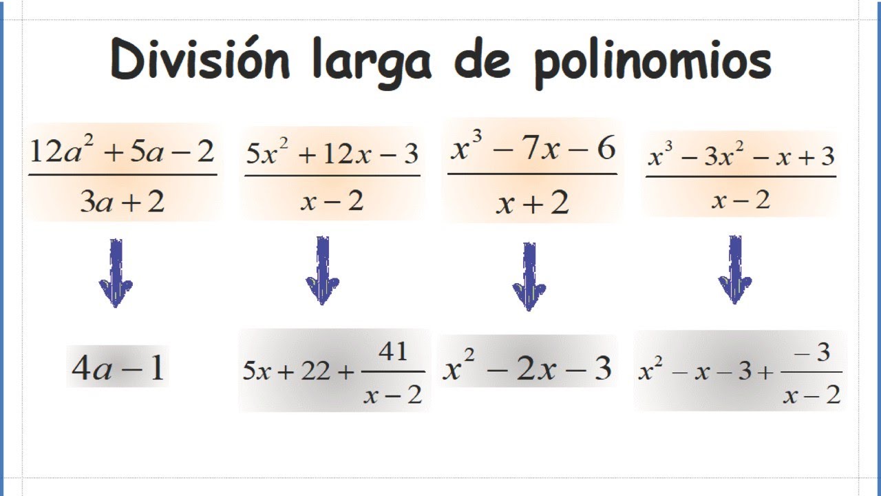 División larga de polinomios, división polinomio entre binomio, 4