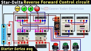 #09 Reverse Forward Star Delta Starter control circuit diagram with indicator