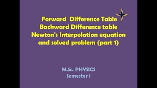 Forward  Difference Table  Backward Difference table Newton's Interpolation equation and solved  -1