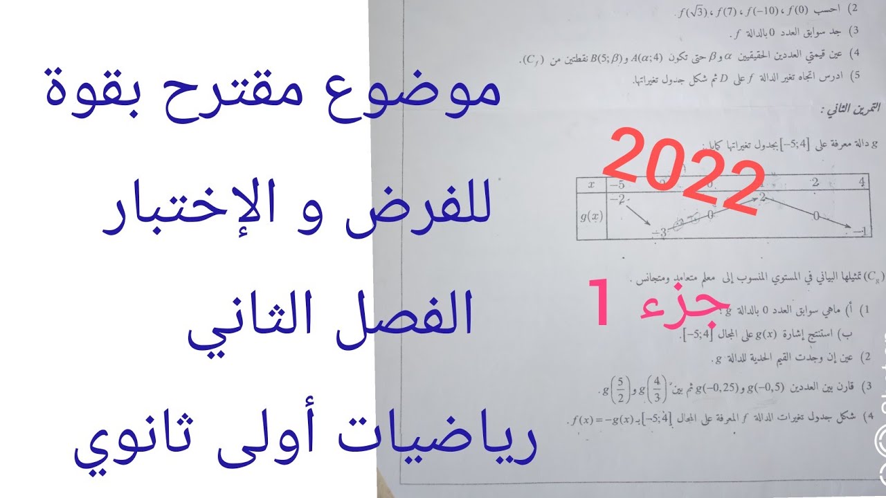 موضوع مقترح بقوة للفرض و الإختبار الفصل الثاني||رياضيات أولى ثانوي (جزء1)