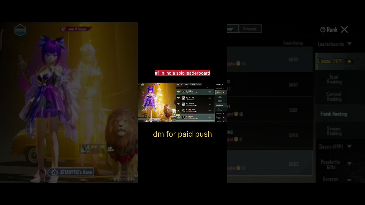 #1 bgmi solo leaderboard dm for paid push 😁