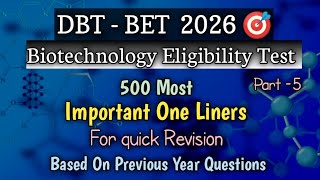 DBT-BET 2026 One Liners PYQs #dbt #bet #jrf #biotechnology #gatb2026