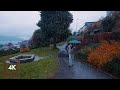 Rainy Morning Walk in Spiez, Switzerland, Autumn Colors, Lake Thun, 4K Rain