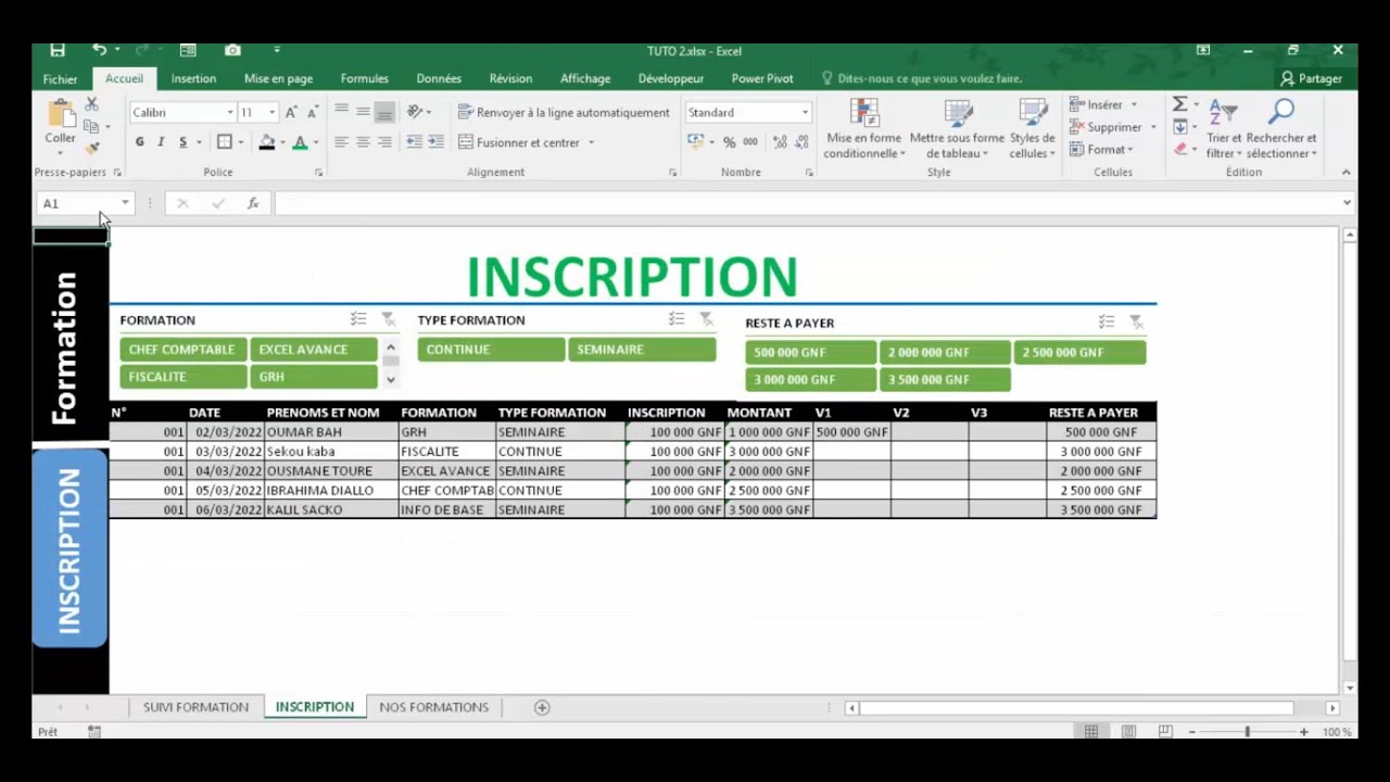 Gestion formation en Excel