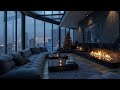 Winter City Jazz | Cozy Fireplace Lounge Music | Soft Snowfall Nightscape