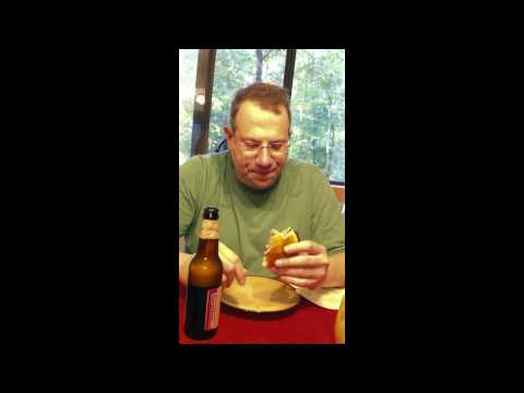 Matt Blum of GeekDad eats a bacon burger