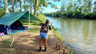 Cdaning And Fishing With A Bamboo Pole