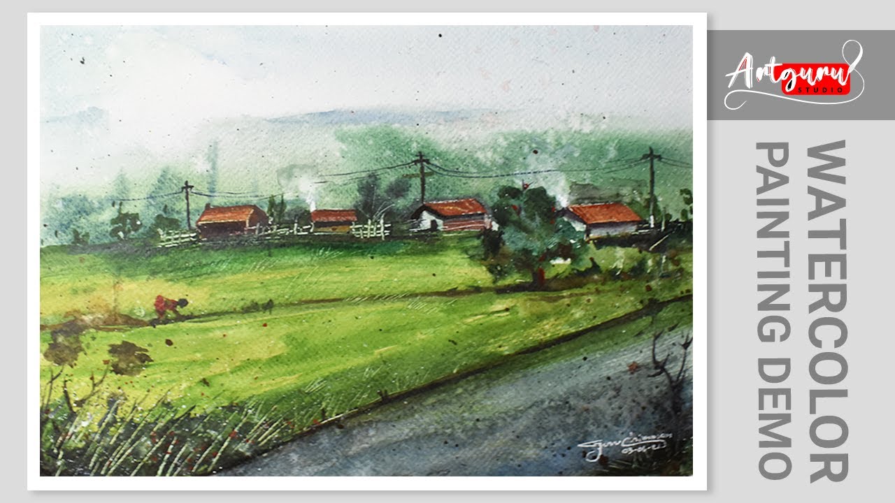 How to Paint Landscape In Watercolor Painting demo Step by step