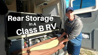 Rear RV Storage in Our Class B RV Airstream | RV Campsite Setup | Full Time RV Living