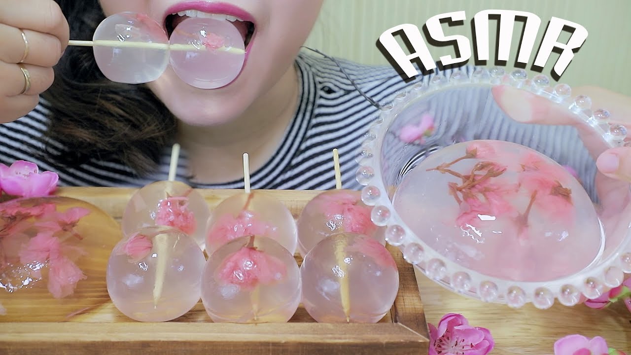 ASMR CHERRY BLOSSOM JELLY PLATTER ( SAKURA JELLY) SQUISHY EATING SOUNDS | LINH-ASMR