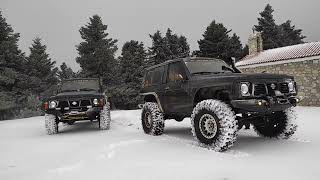 ride with 2 nissan patrols y60 on the snowy mountain