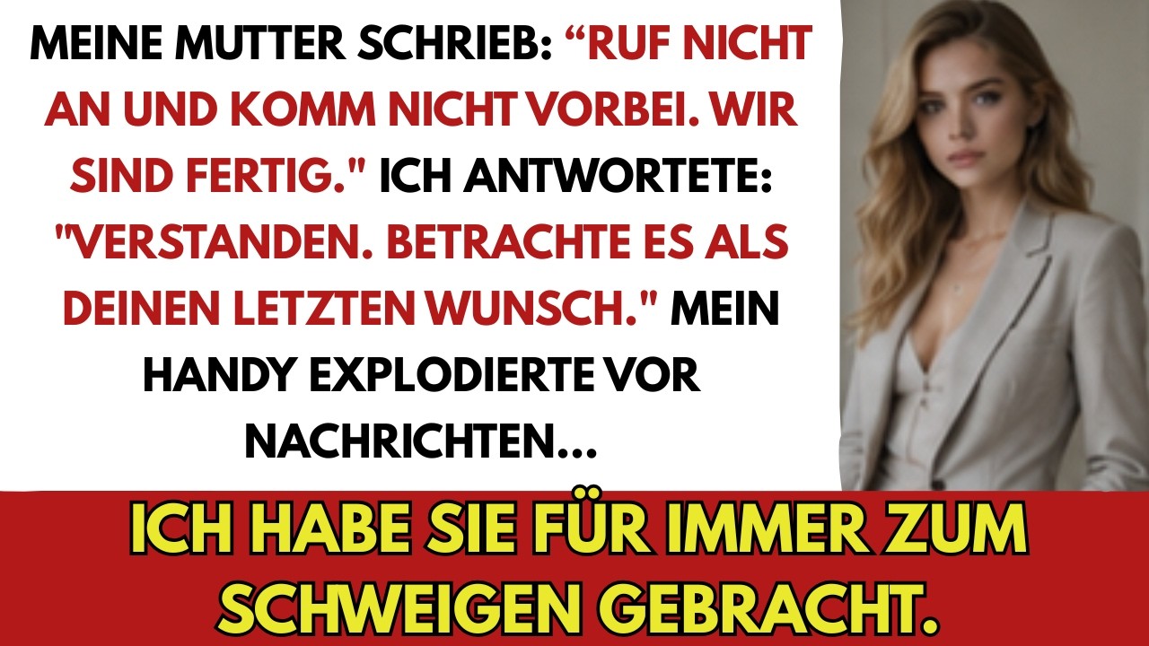 Ich kannte den Schmerz, wenn man nach dreißig Jahren plötzlich aus der eigenen Familie gestrichen wird – per SMS, mitten in der Arbeitswoche. „Ruf nicht an und komm nicht mehr vorbei. Wir sind...