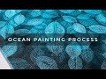 Ocean painting / Leaf print painting / How to paint ocean using leaf / Acrylic painting