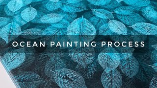 Ocean Painting Leaf Print Painting How To Paint Ocean Using Leaf Acrylic Painting