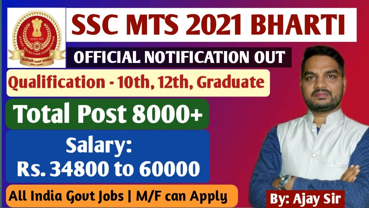 SSC MTS Recruitment Online Form 2021 | SSC MTS New Vacancy | Staff Selection Comission Multi Tasking