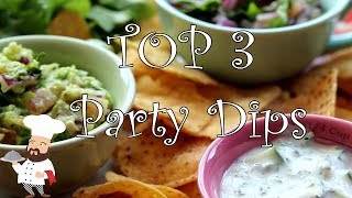 Top 3 - Party Dips | How to make Guacamole, Salsa, yogurt mint and cucumber dips