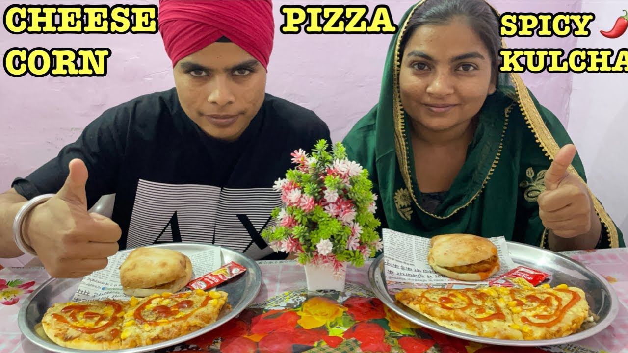 CHEESE CORN PIZZA 🍕 AND SPICY KULCHA EATING CHALLENGE/@Mini California Vlog/Mukbang vedio 