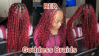 Red Knotless Goddess Braids on Black Hair💋💋💋 #goddessbraids #redbraids