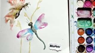 painting dragonfly watercolor simple abstract watercolour wet akita butterfly paintingvalley technique