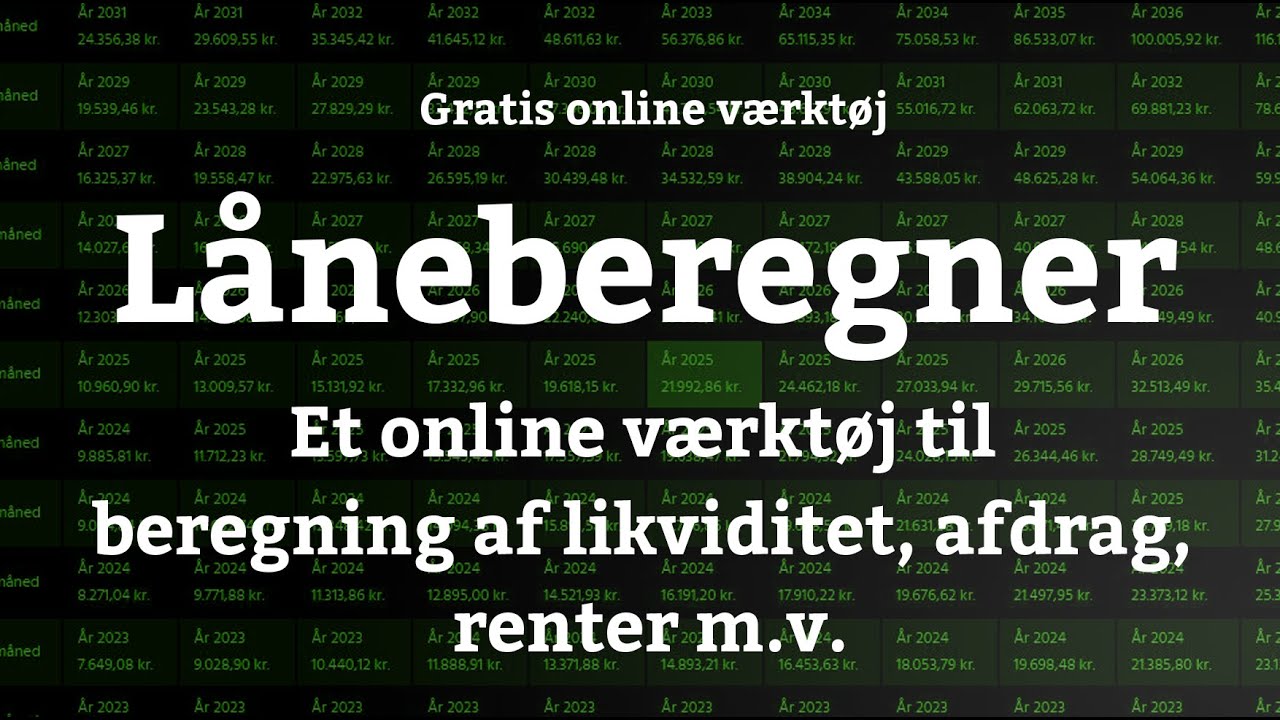 Låneberegner - Mit online værktøj til beregning af lån, ydelse, renter og afdrag.