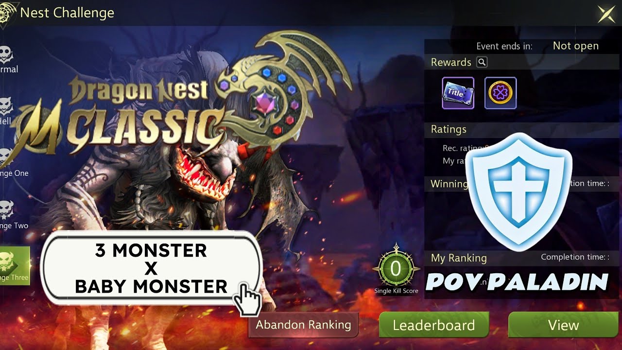 MANTICORE 3RD CHALLENGE MODE | 3 MONSTER x BABY MONSTER | POV PALADIN | DRAGON NEST M: CLASSIC