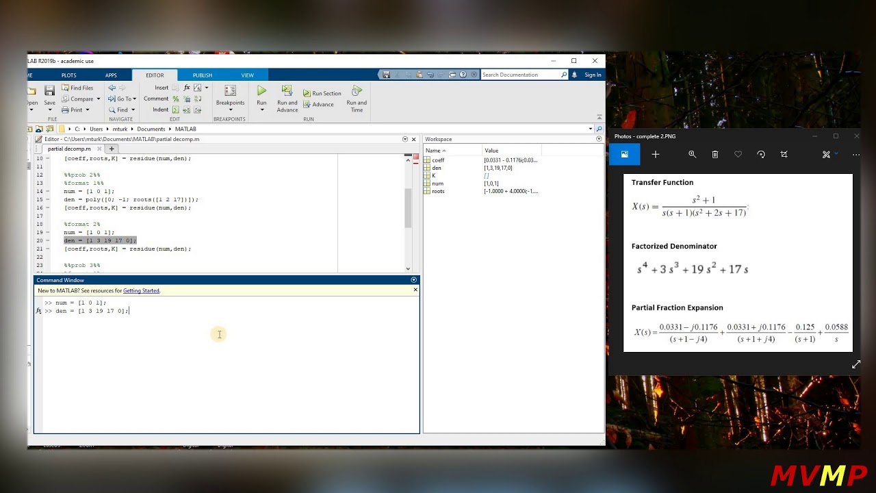 Matlab Code- Partial Fraction Expansion/Decomposition