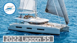 55 Lagoon 2022 NEW Sailing Catamaran Walkthrough @ 2021 Cannes Yacht Festival