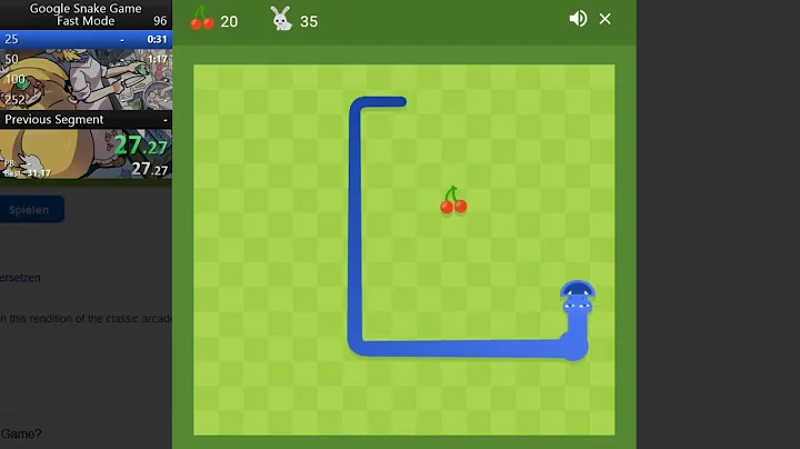 Google Snake Game - Fast Mode - 50 Apples in 1:16.033