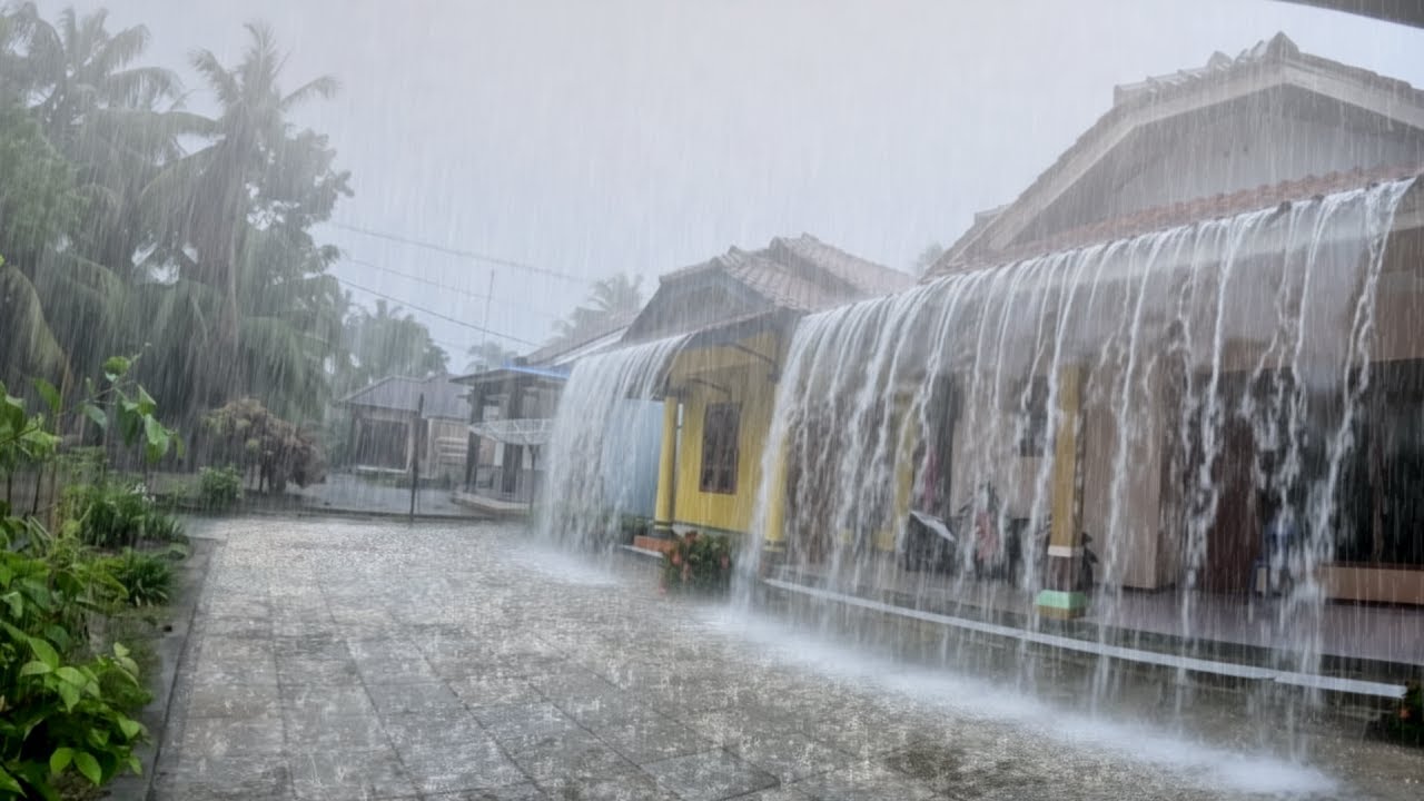 Звуки суперсильного дождя и грозы | Расслабьтесь и обретите внутренний покой, прогуливаясь по деревн