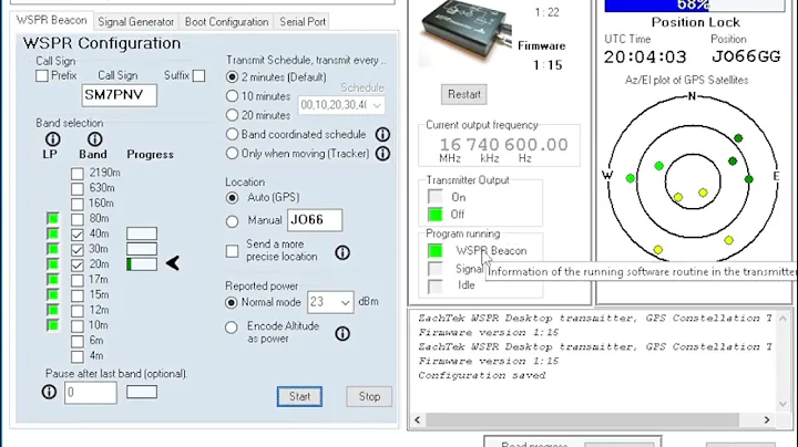 ZachTek WSPR Transmitter Setup 3 (Status and Information section)