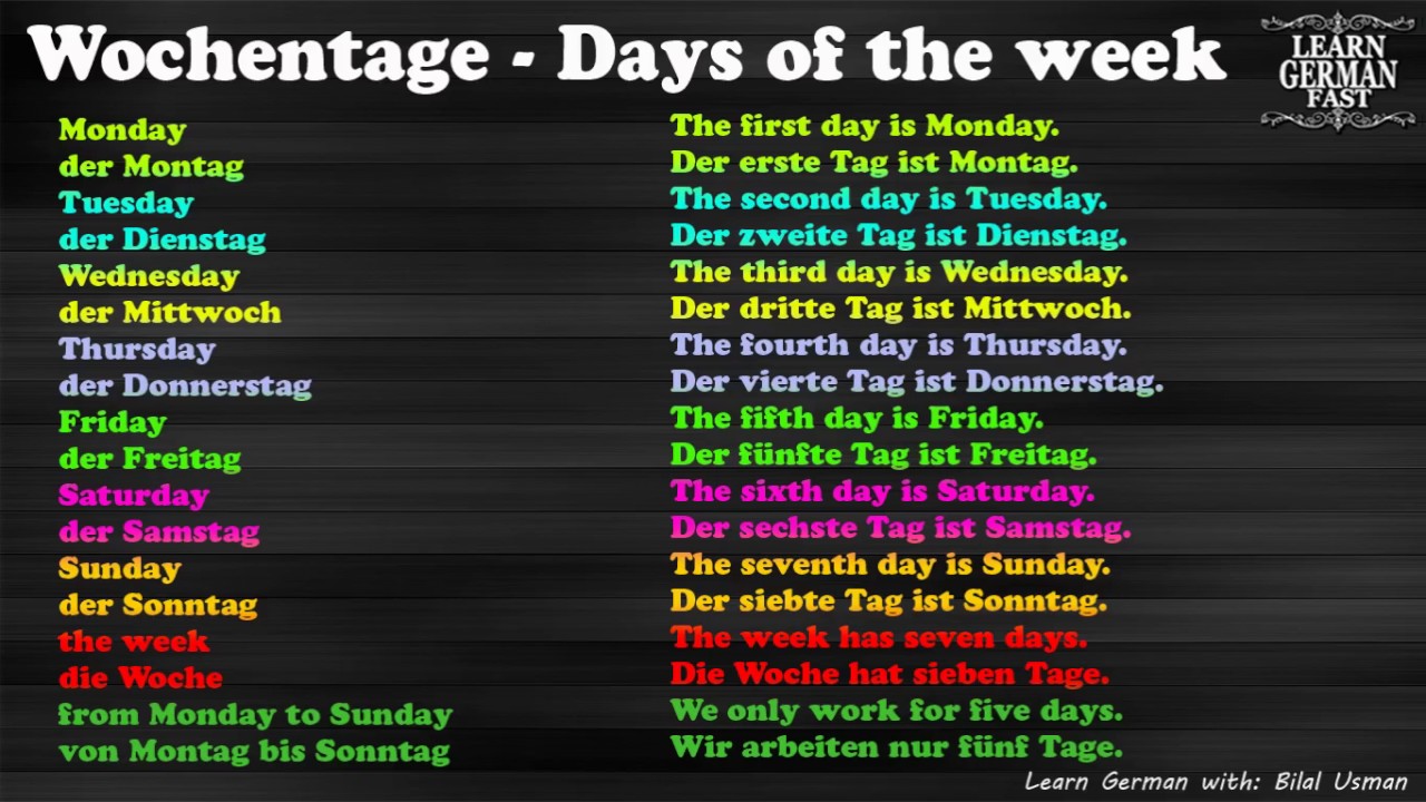 German Language Learn Fast-9 Days of the week :- English ...