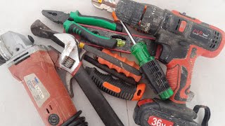 Engineering Tools Collection, Drill, Grinder, Hammer, Screwdriver, Pliers, Wrench, Cutting Pliers