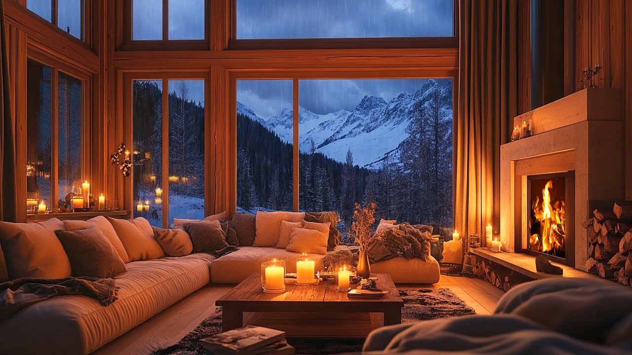 Calm Piano & Rain White Noise 🌧️Fireplace & Gentle Piano Music for Deep Sleep