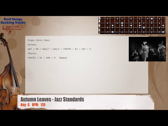 🎻 Autumn Leaves - Jazz Standards Bass Backing Track with chords and lyrics  