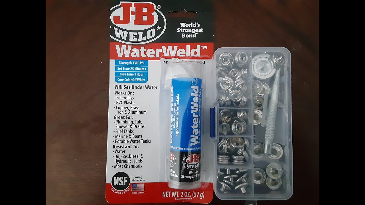 Using JB Water Weld to attach a new Snap Fastener for my boat cover