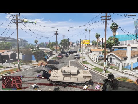 GTA 5 - Stealing a Tank from the Police Station to Attack the Ballas + Ten Star Escape