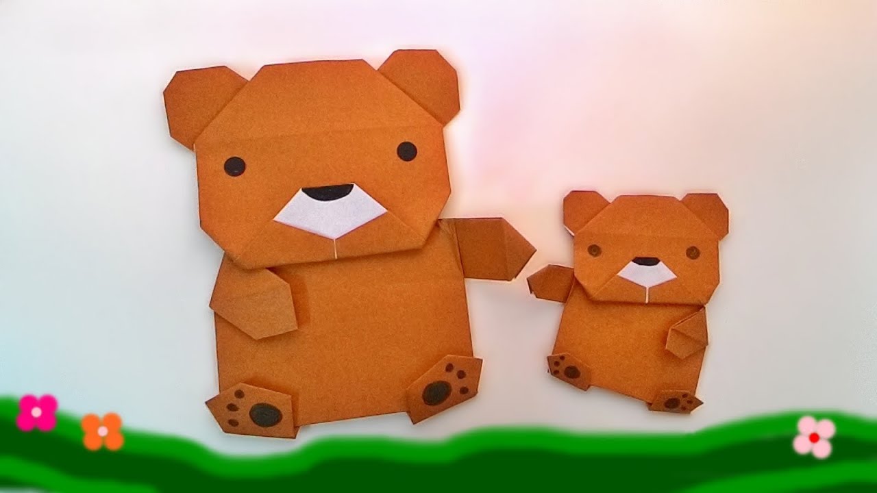 折り紙 くま 簡単な折り方 かわいいクマの顔と体 平面の作り方