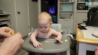 Babys First Time Eating Solids 4-Month-Old Tries Eggs