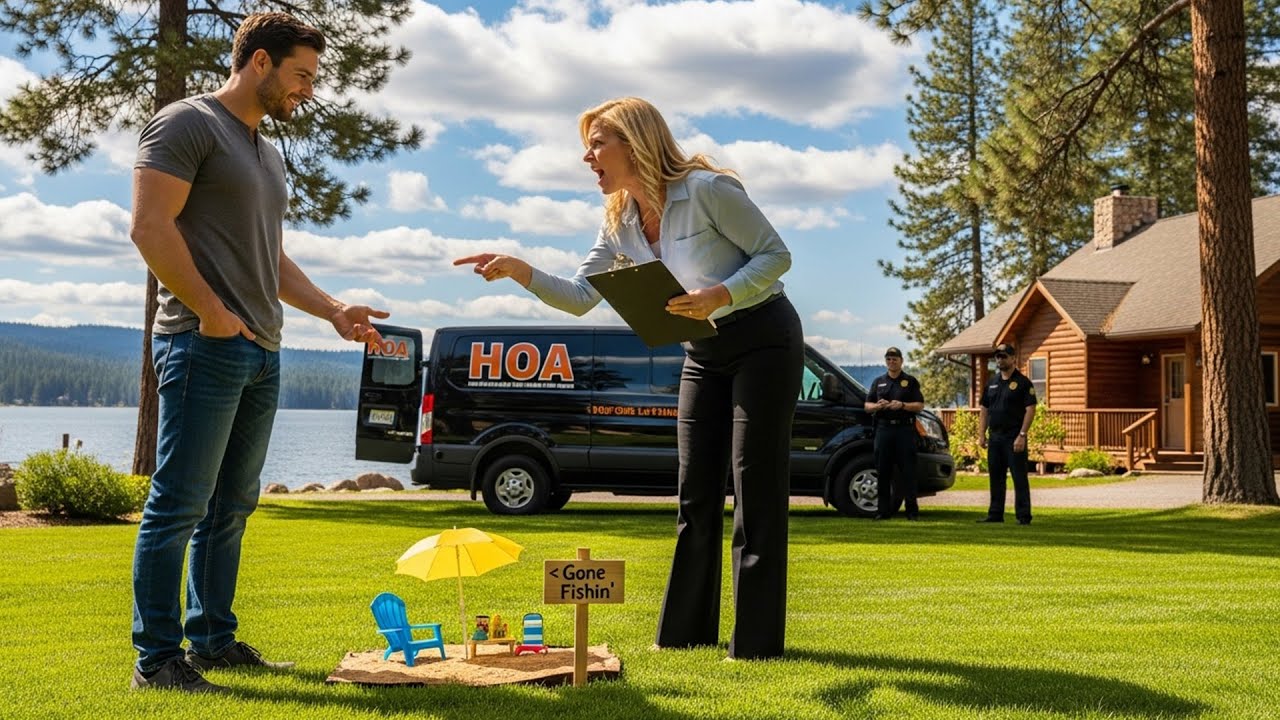 HOA Fined Me for a Brown Patch on My Lawn, So I Added a Beach Chair, Umbrella, and Gone Fishin Sign!