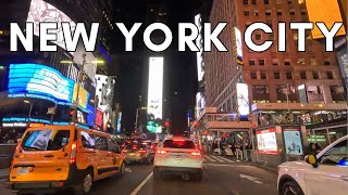 A driving tour of New York City at night - 4K