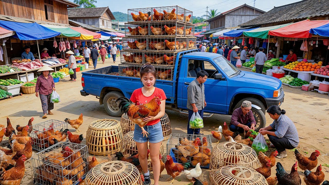 New Year Farm Life | Riding Motorbike To Buy Chickens & Sell At Countryside Market