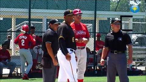 Jen Pawol umpires a game between the Phillies and ...