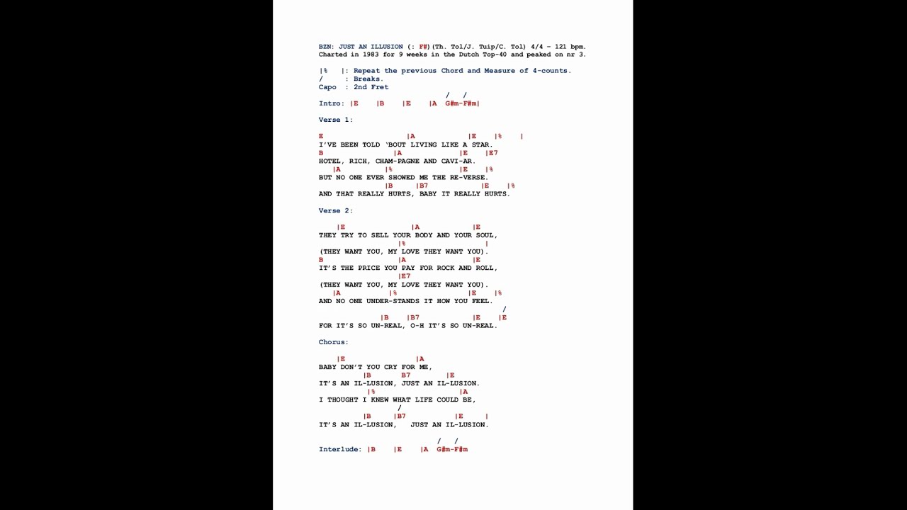 Bzn Just An Illusion Free Lyrics Chords Tab In Sync Youtube