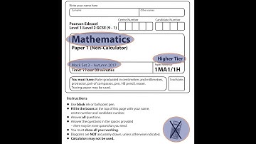 EDEXCEL GCSE Maths. Mock Set 3 (9-1) 2017 Paper 1. Higher, Non-Calculator