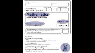 EDEXCEL GCSE Maths. Mock Set 3 (9-1) 2017 Paper 1. Higher, Non-Calculator