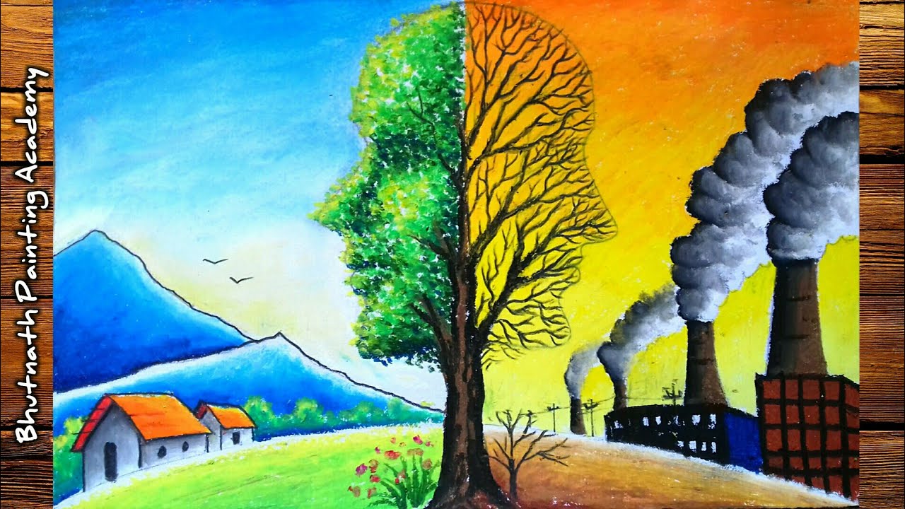 save environment drawing with oil pastel color - YouTube