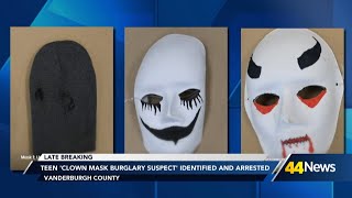 Teen 'clown mask burglary suspect' identified and arrested in Vanderburgh County